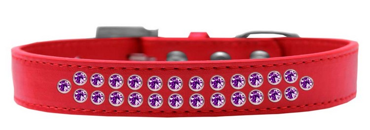 Two Row Purple Crystal Size 12 Red Dog Collar